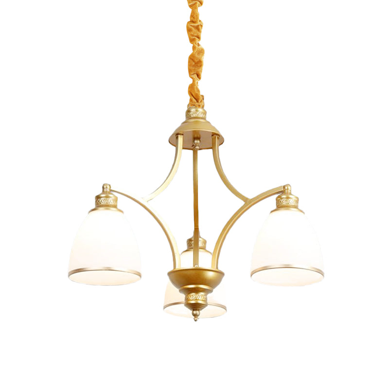 Bowl Ivory Glass Chandelier Lamp Colonial 3/5/8 Bulbs Living Room Down Lighting Pendant in Gold Clearhalo 'Ceiling Lights' 'Chandeliers' Lighting' options 1455601