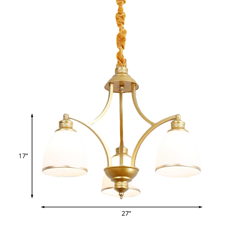 Bowl Ivory Glass Chandelier Lamp Colonial 3/5/8 Bulbs Living Room Down Lighting Pendant in Gold Clearhalo 'Ceiling Lights' 'Chandeliers' Lighting' options 1455602