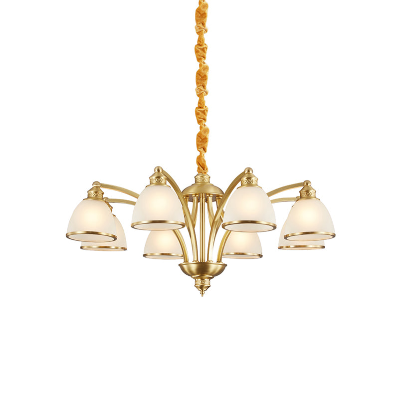 Bowl Ivory Glass Chandelier Lamp Colonial 3/5/8 Bulbs Living Room Down Lighting Pendant in Gold Clearhalo 'Ceiling Lights' 'Chandeliers' Lighting' options 1455611