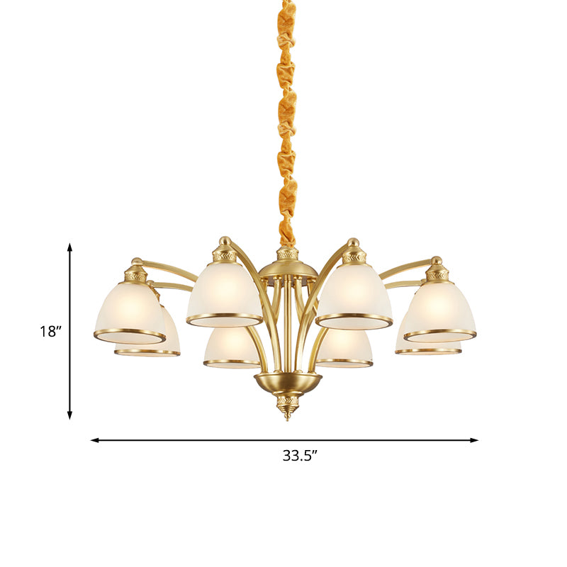 Bowl Ivory Glass Chandelier Lamp Colonial 3/5/8 Bulbs Living Room Down Lighting Pendant in Gold Clearhalo 'Ceiling Lights' 'Chandeliers' Lighting' options 1455612