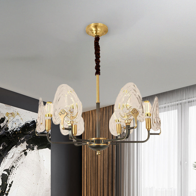 Heart-Shaped Bedroom Pendant Chandelier Colonial Clear Prismatic Glass 6/8 Bulbs Black and Gold Ceiling Light Clearhalo 'Ceiling Lights' 'Chandeliers' Lighting' options 1455664