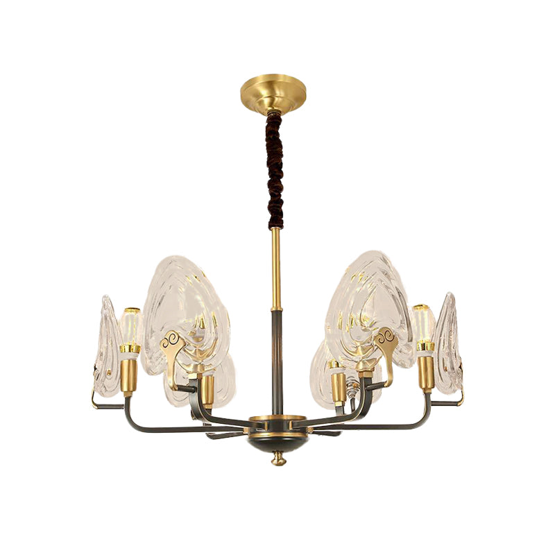 Heart-Shaped Bedroom Pendant Chandelier Colonial Clear Prismatic Glass 6/8 Bulbs Black and Gold Ceiling Light Clearhalo 'Ceiling Lights' 'Chandeliers' Lighting' options 1455666