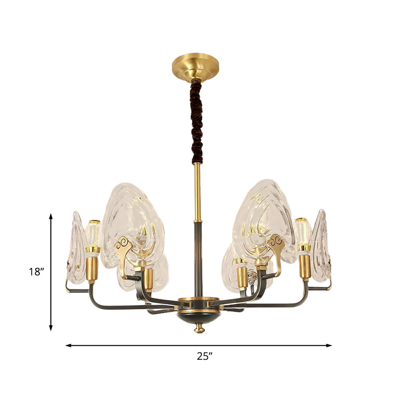 Heart-Shaped Bedroom Pendant Chandelier Colonial Clear Prismatic Glass 6/8 Bulbs Black and Gold Ceiling Light Clearhalo 'Ceiling Lights' 'Chandeliers' Lighting' options 1455667