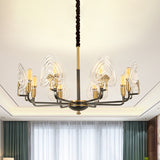 Heart-Shaped Bedroom Pendant Chandelier Colonial Clear Prismatic Glass 6/8 Bulbs Black and Gold Ceiling Light Clearhalo 'Ceiling Lights' 'Chandeliers' Lighting' options 1455668