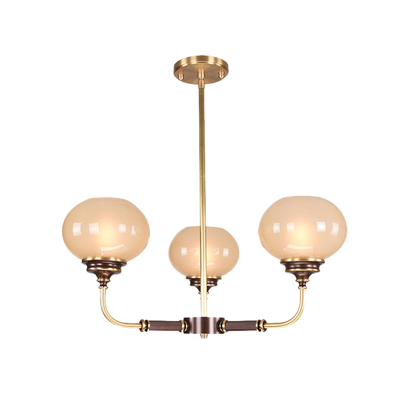 Ball Frosted Glass Ceiling Chandelier Colonial 3/6 Heads Dining Room Pendant Light in Black and Gold Clearhalo 'Ceiling Lights' 'Chandeliers' Lighting' options 1455676