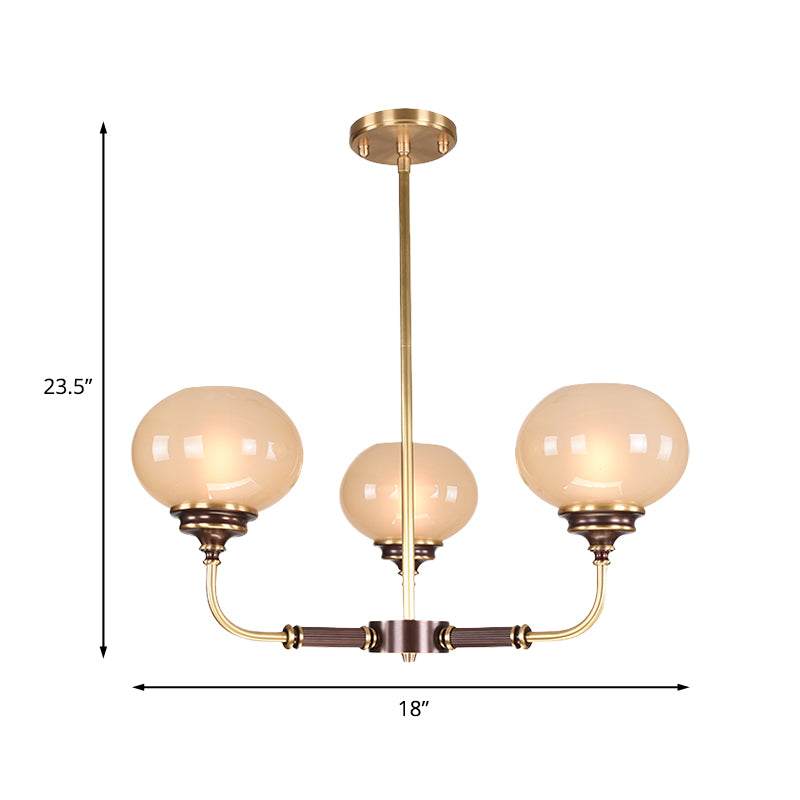 Ball Frosted Glass Ceiling Chandelier Colonial 3/6 Heads Dining Room Pendant Light in Black and Gold Clearhalo 'Ceiling Lights' 'Chandeliers' Lighting' options 1455677