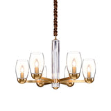 Clear Glass Gold Chandelier Lamp Oval 3/6-Bulb Colonialist Suspension Pendant with Starburst Design Clearhalo 'Ceiling Lights' 'Chandeliers' Lighting' options 1455694