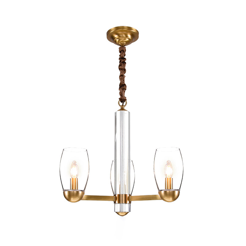 Clear Glass Gold Chandelier Lamp Oval 3/6-Bulb Colonialist Suspension Pendant with Starburst Design Clearhalo 'Ceiling Lights' 'Chandeliers' Lighting' options 1455698