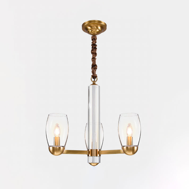 Clear Glass Gold Chandelier Lamp Oval 3/6-Bulb Colonialist Suspension Pendant with Starburst Design Clearhalo 'Ceiling Lights' 'Chandeliers' Lighting' options 1455699