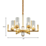 6-Light Clear Glass Chandelier Lamp Colonialism Gold Column Living Room Ceiling Pendant Light Clearhalo 'Ceiling Lights' 'Chandeliers' Lighting' options 1455730