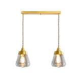 Luxurious Tapered Multi Light Pendant 2/3 Heads Clear Glass Hanging Lamp in Gold with Round/Linear Canopy Clearhalo 'Ceiling Lights' 'Glass shade' 'Glass' 'Pendant Lights' 'Pendants' Lighting' 1455753