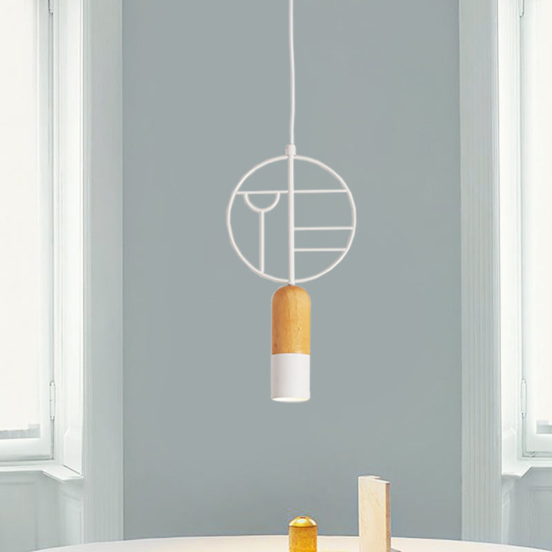 Nordic Chalk Shaped Wood Hanging Light Single Head Ceiling Pendant in White with Wired Round Decor White Clearhalo 'Ceiling Lights' 'Modern Pendants' 'Modern' 'Pendant Lights' 'Pendants' Lighting' 1455809