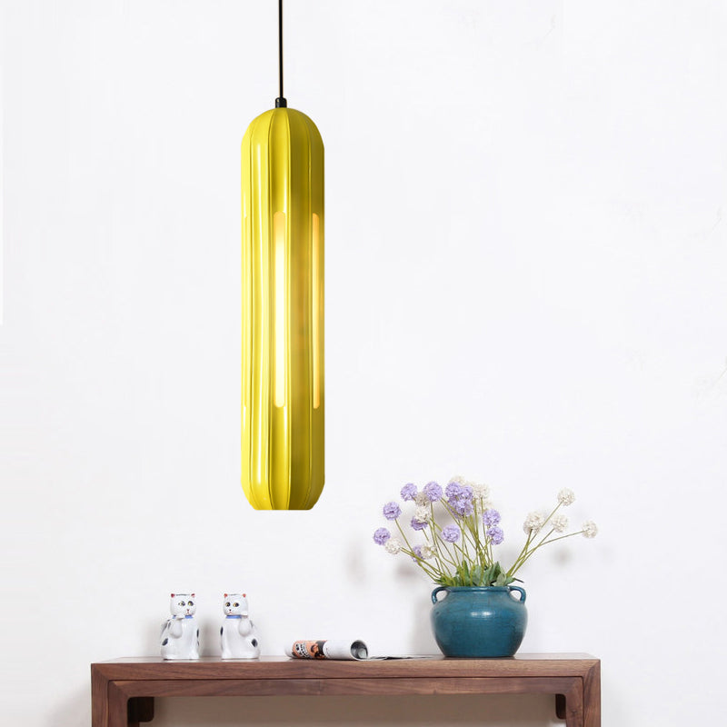 Macaron Ribbed Oblong Drop Pendant Resin 1 Head Yellow Hanging Light Fixture over Table Yellow Clearhalo 'Ceiling Lights' 'Modern Pendants' 'Modern' 'Pendant Lights' 'Pendants' Lighting' 1455814