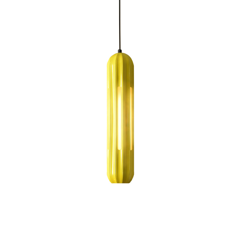 Macaron Ribbed Oblong Drop Pendant Resin 1 Head Yellow Hanging Light Fixture over Table Clearhalo 'Ceiling Lights' 'Modern Pendants' 'Modern' 'Pendant Lights' 'Pendants' Lighting' 1455816