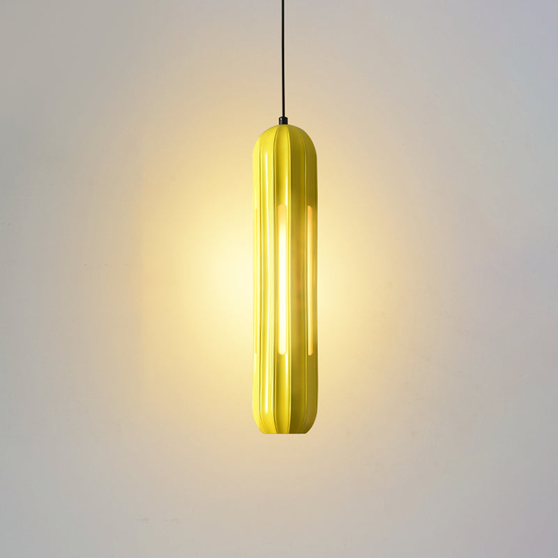 Macaron Ribbed Oblong Drop Pendant Resin 1 Head Yellow Hanging Light Fixture over Table Clearhalo 'Ceiling Lights' 'Modern Pendants' 'Modern' 'Pendant Lights' 'Pendants' Lighting' 1455817