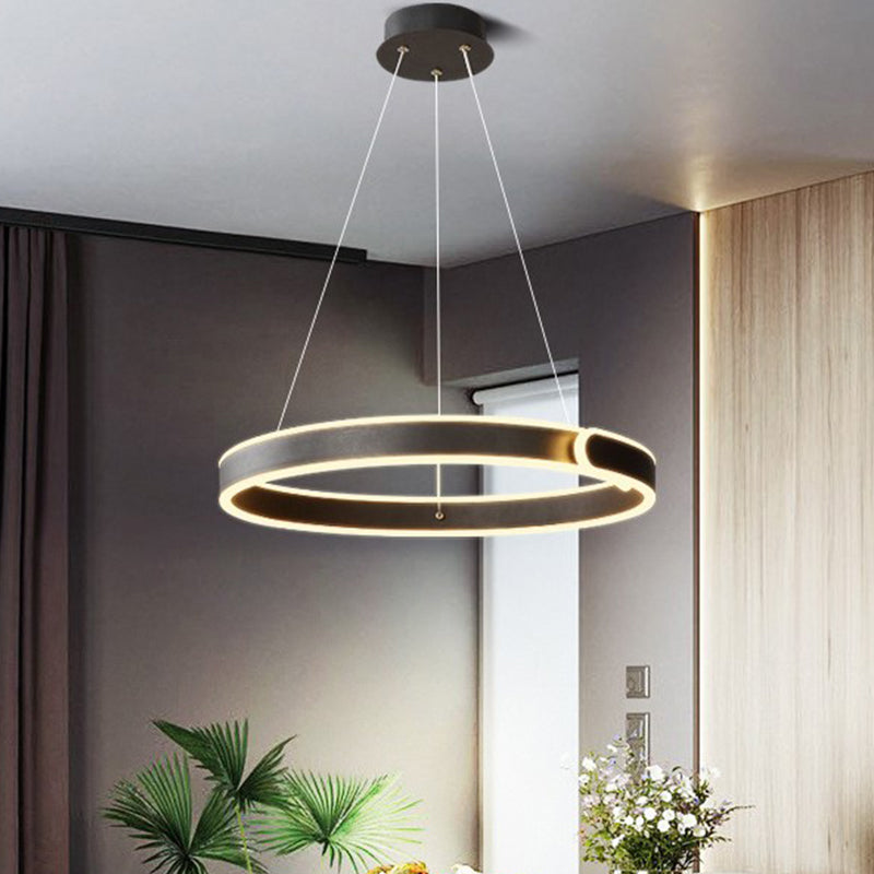 Circular LED Chandelier Light Simplicity Acrylic Dining Table Suspension Pendant in Black, 16"/19.5" Diameter Clearhalo 'Ceiling Lights' 'Chandeliers' 'Modern Chandeliers' 'Modern' Lighting' 1455819