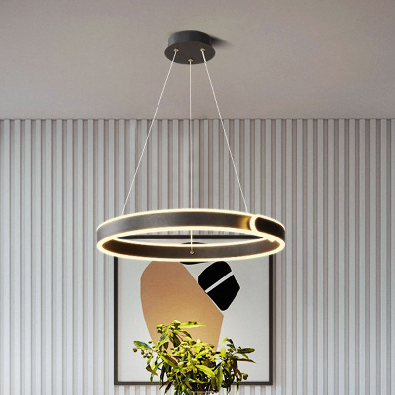 Circular LED Chandelier Light Simplicity Acrylic Dining Table Suspension Pendant in Black, 16"/19.5" Diameter Black Clearhalo 'Ceiling Lights' 'Chandeliers' 'Modern Chandeliers' 'Modern' Lighting' 1455820