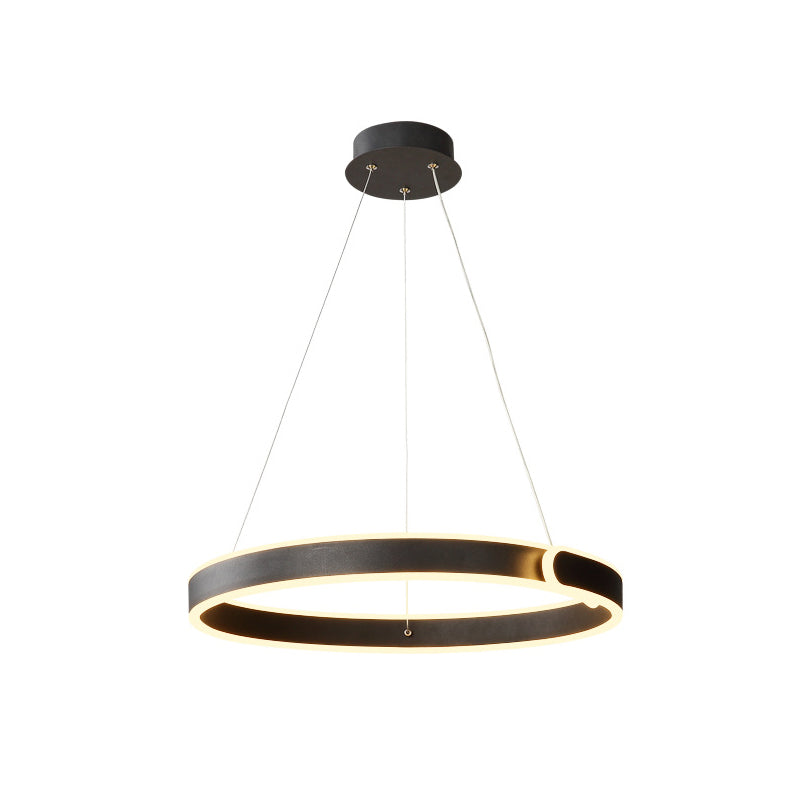 Circular LED Chandelier Light Simplicity Acrylic Dining Table Suspension Pendant in Black, 16"/19.5" Diameter Clearhalo 'Ceiling Lights' 'Chandeliers' 'Modern Chandeliers' 'Modern' Lighting' 1455822