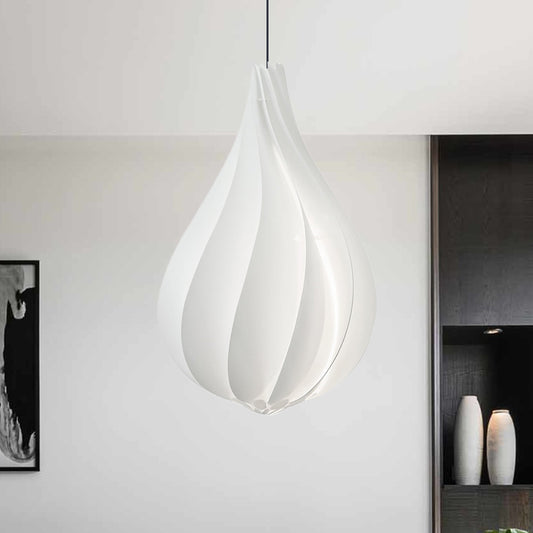 Ribbed Droplet Pendant Lighting Simple Acrylic White LED Hanging Light Kit for Sitting Room Clearhalo 'Ceiling Lights' 'Modern Pendants' 'Modern' 'Pendant Lights' 'Pendants' Lighting' 1455847