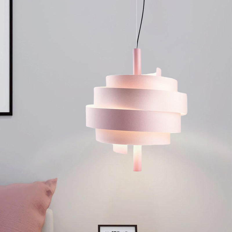 Pink/Green/White Twirling Pendant Lamp Modern Stylish 1 Bulb Metallic Hanging Light Fixture over Dining Table Pink Clearhalo 'Ceiling Lights' 'Modern Pendants' 'Modern' 'Pendant Lights' 'Pendants' Lighting' 1455852