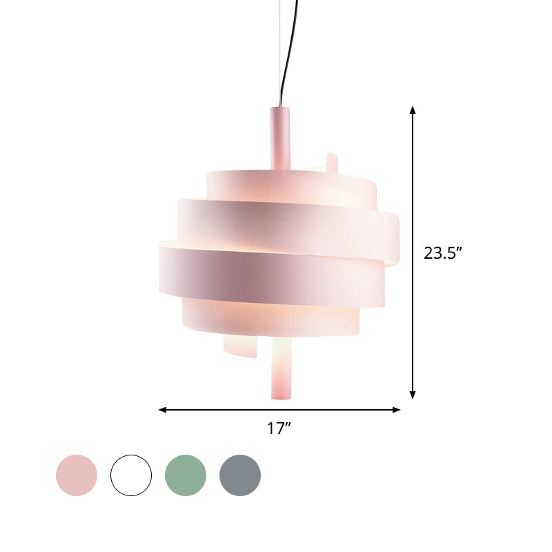 Pink/Green/White Twirling Pendant Lamp Modern Stylish 1 Bulb Metallic Hanging Light Fixture over Dining Table Clearhalo 'Ceiling Lights' 'Modern Pendants' 'Modern' 'Pendant Lights' 'Pendants' Lighting' 1455855