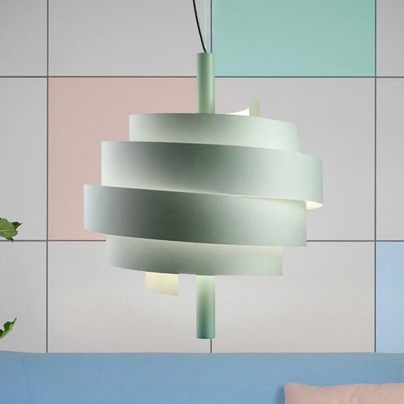 Pink/Green/White Twirling Pendant Lamp Modern Stylish 1 Bulb Metallic Hanging Light Fixture over Dining Table Clearhalo 'Ceiling Lights' 'Modern Pendants' 'Modern' 'Pendant Lights' 'Pendants' Lighting' 1455860