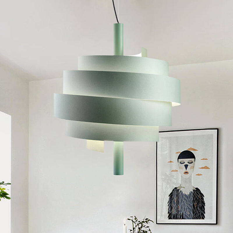 Pink/Green/White Twirling Pendant Lamp Modern Stylish 1 Bulb Metallic Hanging Light Fixture over Dining Table Green Clearhalo 'Ceiling Lights' 'Modern Pendants' 'Modern' 'Pendant Lights' 'Pendants' Lighting' 1455861