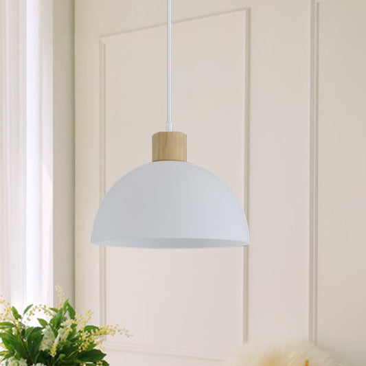 Acrylic Bowl Hanging Light Simplicity Single White Suspension Pendant Light with Wood Cap White Clearhalo 'Ceiling Lights' 'Modern Pendants' 'Modern' 'Pendant Lights' 'Pendants' Lighting' 1455868