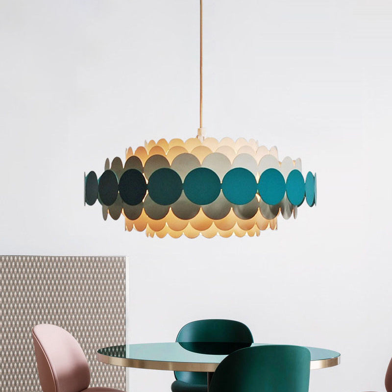 Red/Green Circle Tiers Chandelier Lamp Modernist 3-Light Metal Hanging Pendant Light for Living Room Clearhalo 'Ceiling Lights' 'Chandeliers' 'Modern Chandeliers' 'Modern' Lighting' 1455873