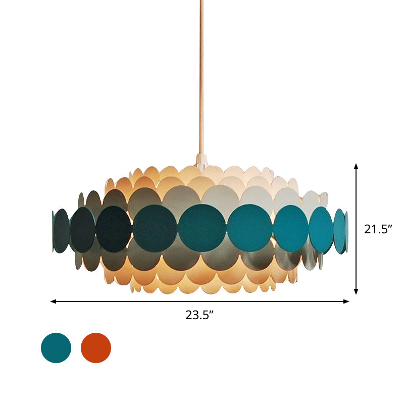 Red/Green Circle Tiers Chandelier Lamp Modernist 3-Light Metal Hanging Pendant Light for Living Room Clearhalo 'Ceiling Lights' 'Chandeliers' 'Modern Chandeliers' 'Modern' Lighting' 1455877