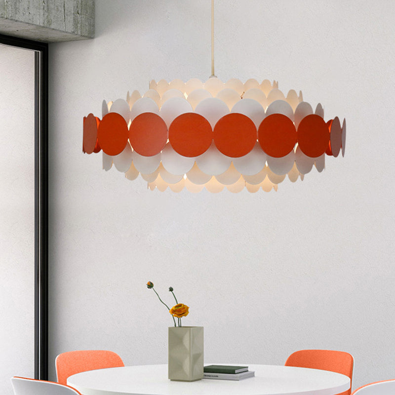 Red/Green Circle Tiers Chandelier Lamp Modernist 3-Light Metal Hanging Pendant Light for Living Room Red Clearhalo 'Ceiling Lights' 'Chandeliers' 'Modern Chandeliers' 'Modern' Lighting' 1455879