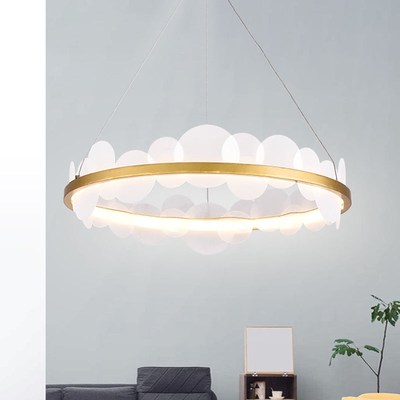 Mid Century Loop Metal Chandelier LED Pendant Ceiling Light in Gold with Acrylic Bubble Flakes Decor Gold Clearhalo 'Ceiling Lights' 'Chandeliers' 'Modern Chandeliers' 'Modern' Lighting' 1455882
