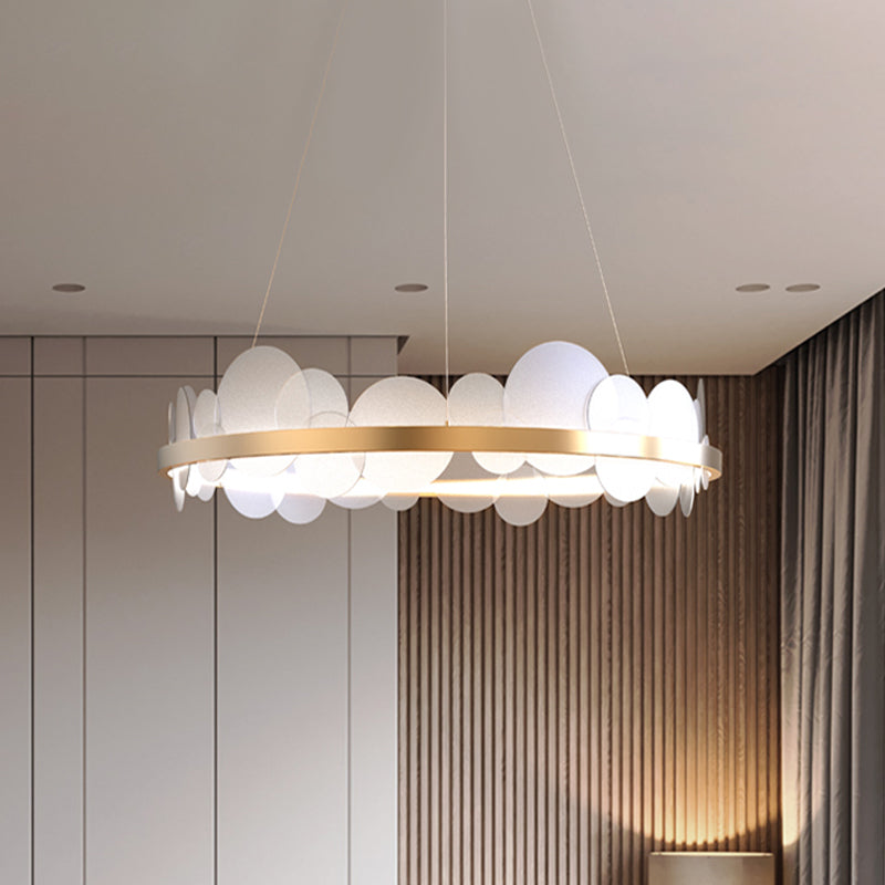 Mid Century Loop Metal Chandelier LED Pendant Ceiling Light in Gold with Acrylic Bubble Flakes Decor Clearhalo 'Ceiling Lights' 'Chandeliers' 'Modern Chandeliers' 'Modern' Lighting' 1455883