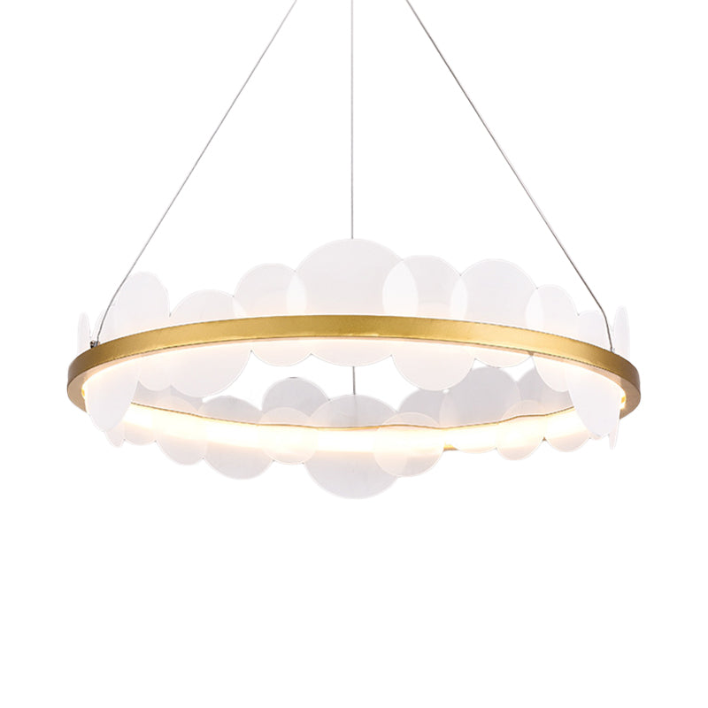Mid Century Loop Metal Chandelier LED Pendant Ceiling Light in Gold with Acrylic Bubble Flakes Decor Clearhalo 'Ceiling Lights' 'Chandeliers' 'Modern Chandeliers' 'Modern' Lighting' 1455884
