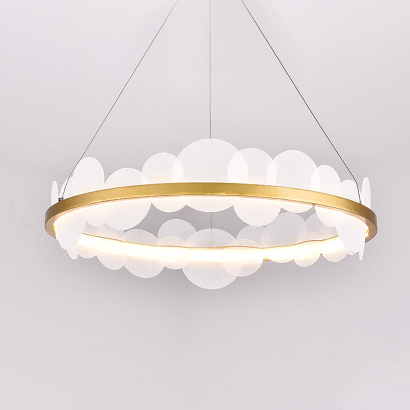 Mid Century Loop Metal Chandelier LED Pendant Ceiling Light in Gold with Acrylic Bubble Flakes Decor Clearhalo 'Ceiling Lights' 'Chandeliers' 'Modern Chandeliers' 'Modern' Lighting' 1455885