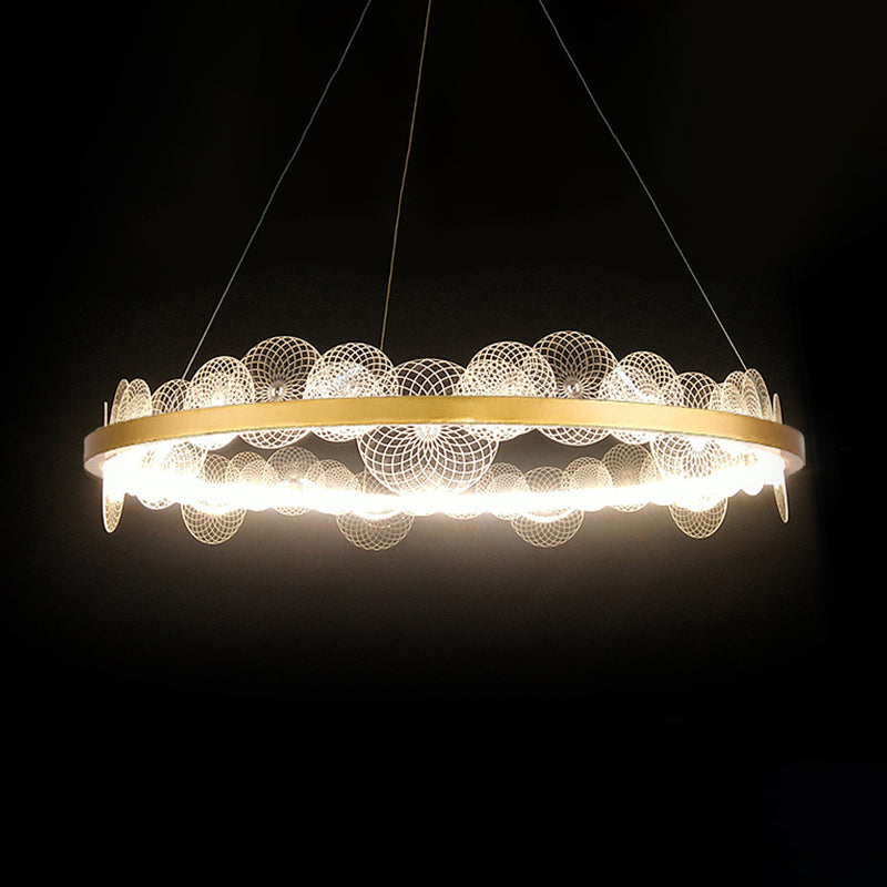 Transparent Flaked Hanging Lamp Retro Stylish Acrylic LED Chandelier with Gold Hoop Clearhalo 'Ceiling Lights' 'Chandeliers' 'Modern Chandeliers' 'Modern' Lighting' 1455890