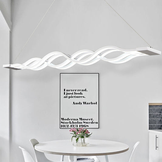 Iron Surge Design Linear Chandelier Minimal White LED Pendant Lamp in Warm/White Light over Table White Clearhalo 'Ceiling Lights' 'Chandeliers' 'Modern Chandeliers' 'Modern' Lighting' 1455917