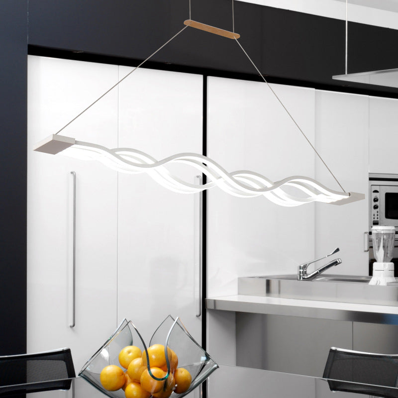 Iron Surge Design Linear Chandelier Minimal White LED Pendant Lamp in Warm/White Light over Table Clearhalo 'Ceiling Lights' 'Chandeliers' 'Modern Chandeliers' 'Modern' Lighting' 1455918