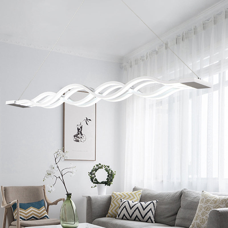 Iron Surge Design Linear Chandelier Minimal White LED Pendant Lamp in Warm/White Light over Table Clearhalo 'Ceiling Lights' 'Chandeliers' 'Modern Chandeliers' 'Modern' Lighting' 1455919