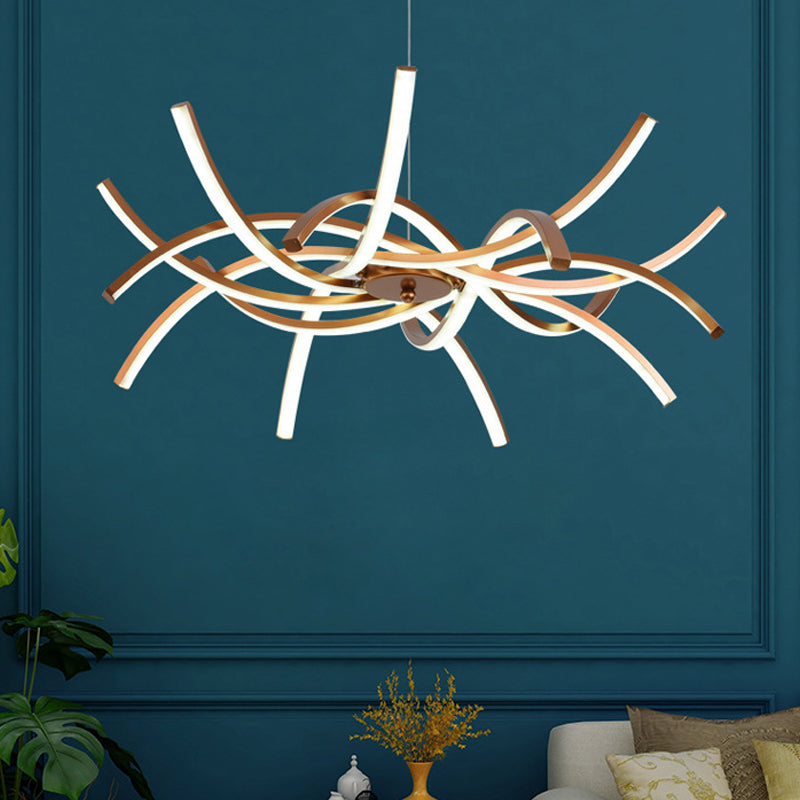 Interwoven Chandelier Modern Stylish Aluminum Gold 23.5"/27.5" Wide LED Hanging Lamp in Warm/White Light Gold 27.5" Clearhalo 'Ceiling Lights' 'Chandeliers' 'Modern Chandeliers' 'Modern' Lighting' 1455932