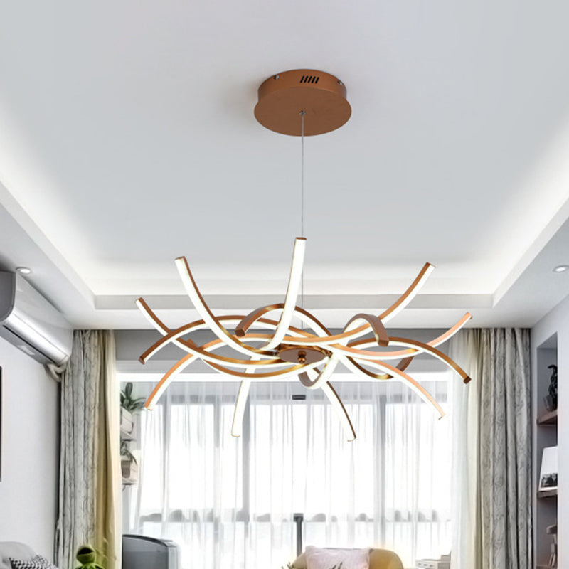 Interwoven Chandelier Modern Stylish Aluminum Gold 23.5"/27.5" Wide LED Hanging Lamp in Warm/White Light Clearhalo 'Ceiling Lights' 'Chandeliers' 'Modern Chandeliers' 'Modern' Lighting' 1455933