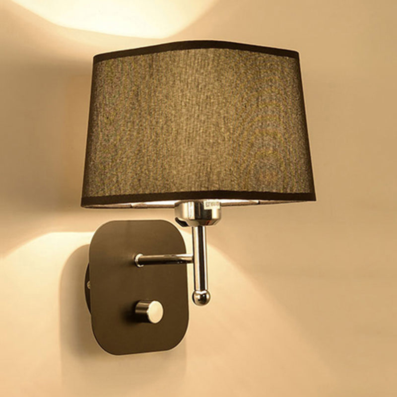 Black/Beige Tapered Wall Sconce Lighting Modernism Fabric 1 Light Wall Mount Light with Black/White Backplate Black Black Clearhalo 'Modern wall lights' 'Modern' 'Wall Lamps & Sconces' 'Wall Lights' Lighting' 145596