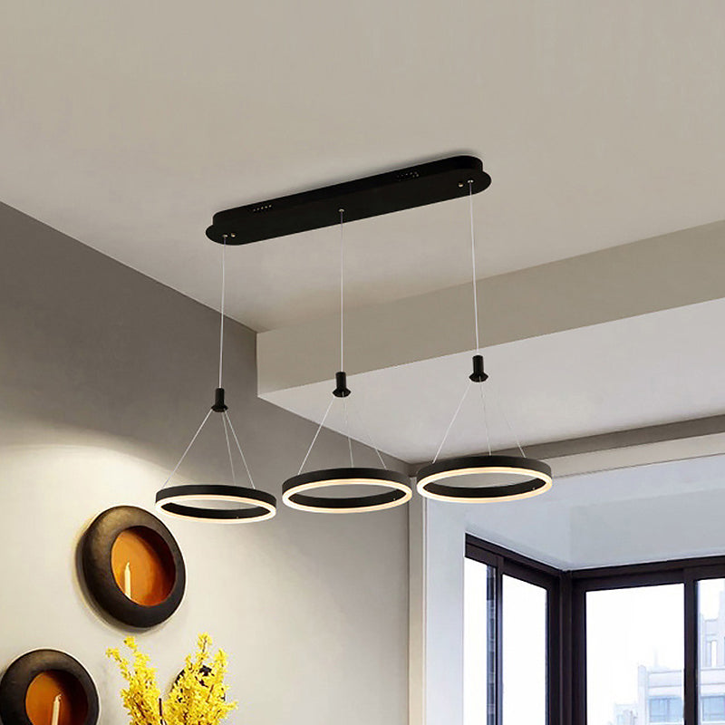 Circular Acrylic Hanging Pendant Modern Style 3 Heads Black LED Multi Light Ceiling Light Clearhalo 'Ceiling Lights' 'Modern Pendants' 'Modern' 'Pendant Lights' 'Pendants' Lighting' 1455974