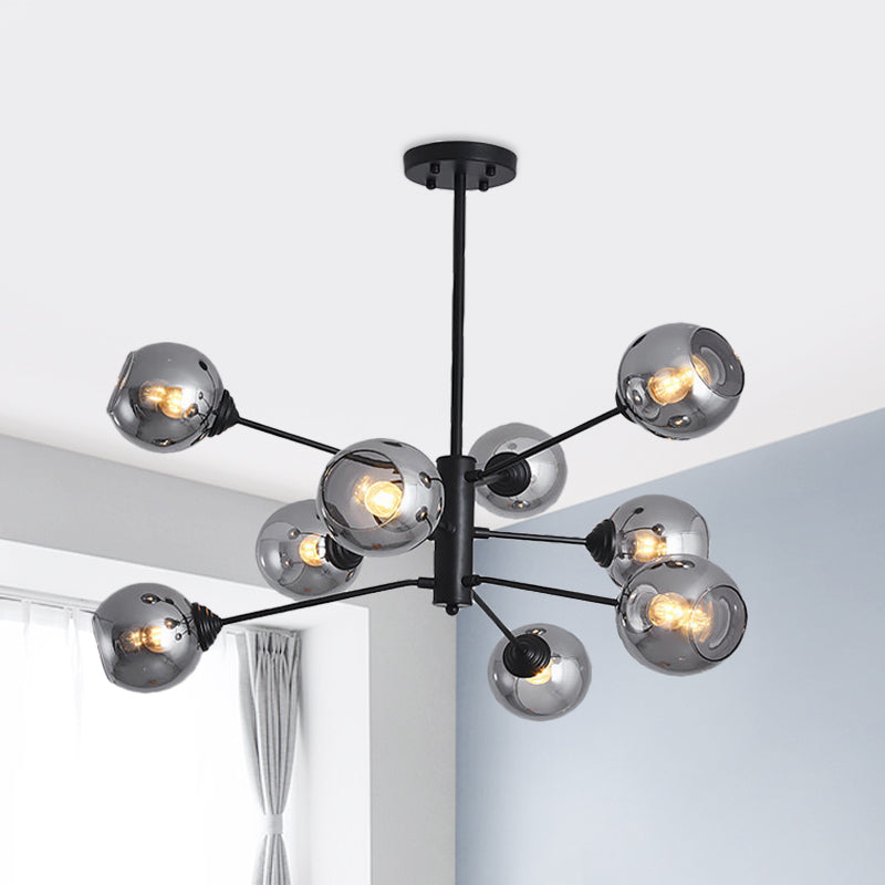 Smoke Grey Open Glass Ball Chandelier Postmodernism 9 Heads Black Pendant Ceiling Light Smoke Gray Clearhalo 'Ceiling Lights' 'Chandeliers' 'Modern Chandeliers' 'Modern' Lighting' 1456049