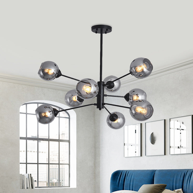 Smoke Grey Open Glass Ball Chandelier Postmodernism 9 Heads Black Pendant Ceiling Light Clearhalo 'Ceiling Lights' 'Chandeliers' 'Modern Chandeliers' 'Modern' Lighting' 1456050