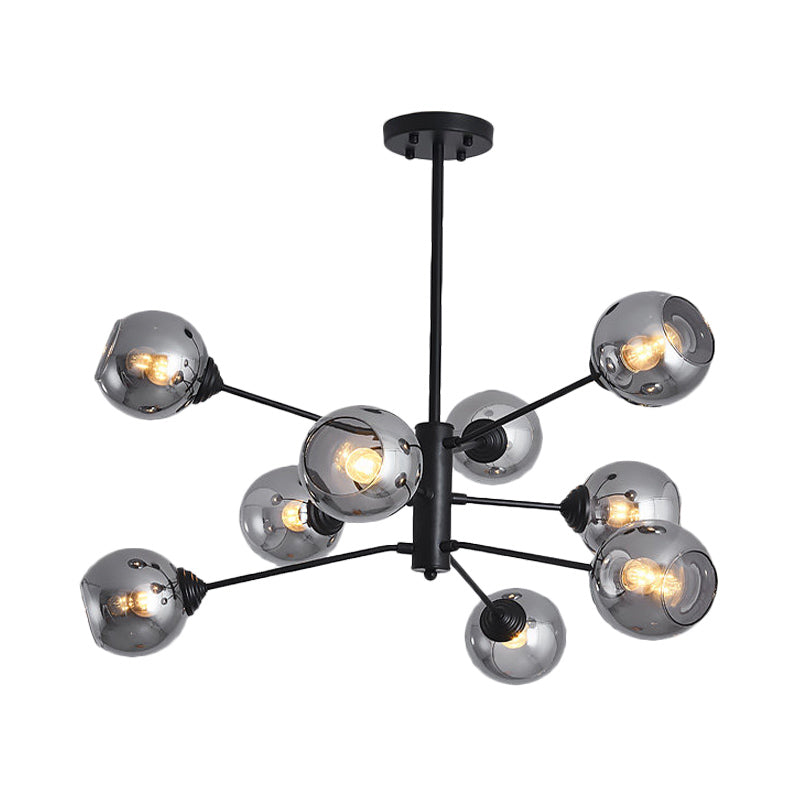 Smoke Grey Open Glass Ball Chandelier Postmodernism 9 Heads Black Pendant Ceiling Light Clearhalo 'Ceiling Lights' 'Chandeliers' 'Modern Chandeliers' 'Modern' Lighting' 1456051