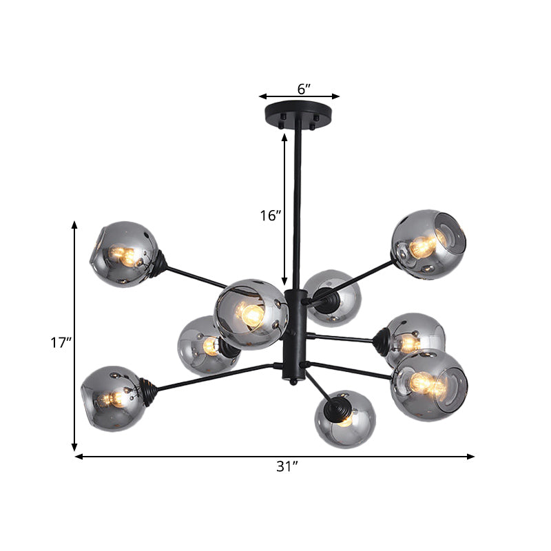 Smoke Grey Open Glass Ball Chandelier Postmodernism 9 Heads Black Pendant Ceiling Light Clearhalo 'Ceiling Lights' 'Chandeliers' 'Modern Chandeliers' 'Modern' Lighting' 1456053