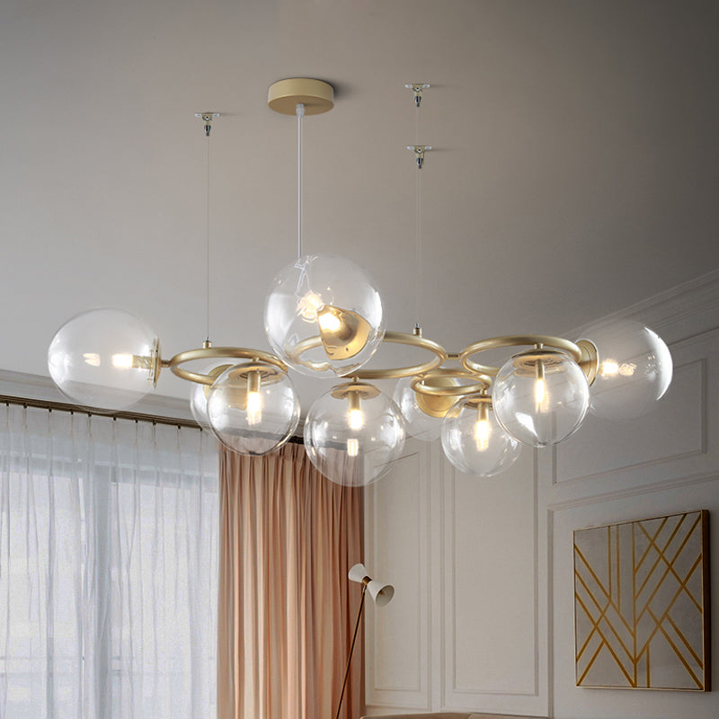 Multi-Circle Chandelier Light Modern Iron 9-Light Gold Hanging Lamp with Bubble Glass Shade Clearhalo 'Ceiling Lights' 'Chandeliers' 'Modern Chandeliers' 'Modern' Lighting' 1456113