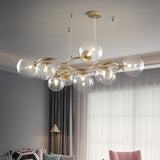 Multi-Circle Chandelier Light Modern Iron 9-Light Gold Hanging Lamp with Bubble Glass Shade Clearhalo 'Ceiling Lights' 'Chandeliers' 'Modern Chandeliers' 'Modern' Lighting' 1456114