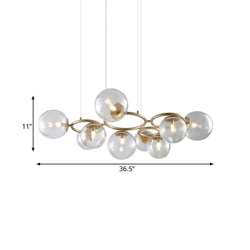 Multi-Circle Chandelier Light Modern Iron 9-Light Gold Hanging Lamp with Bubble Glass Shade Clearhalo 'Ceiling Lights' 'Chandeliers' 'Modern Chandeliers' 'Modern' Lighting' 1456116